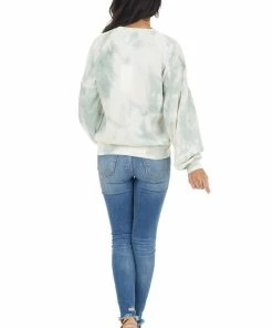 Lush Clothing Sage And Cream Tie Dye Top With Long Drop Shoulder Sleeves Tops