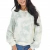 Lush Clothing Sage And Cream Tie Dye Top With Long Drop Shoulder Sleeves Tops
