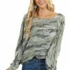 BiBi Sage And Grey Camo Knit Top With Long Dolman Sleeves 2 BiBi Sage And Grey Camo Knit Top With Long Dolman Sleeves