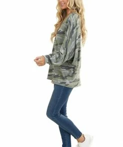 BiBi Sage And Grey Camo Knit Top With Long Dolman Sleeves 23 BiBi Sage And Grey Camo Knit Top With Long Dolman Sleeves