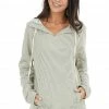 Cotton Bleu Tops Sage And Ivory Striped Long Sleeve Lightweight Hoodie