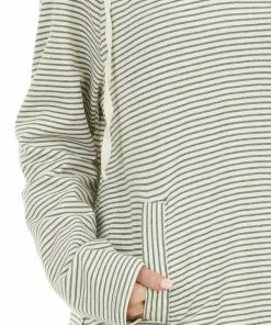 Cotton Bleu Tops Sage And Ivory Striped Long Sleeve Lightweight Hoodie
