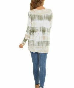 FSL APPAREL Sage And Oatmeal Tie Dye Soft Knit Top With Long Sleeves Tops 26 FSL APPAREL Sage And Oatmeal Tie Dye Soft Knit Top With Long Sleeves Tops