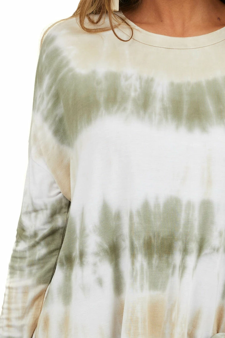 FSL APPAREL Sage And Oatmeal Tie Dye Soft Knit Top With Long Sleeves Tops 10 FSL APPAREL Sage And Oatmeal Tie Dye Soft Knit Top With Long Sleeves Tops