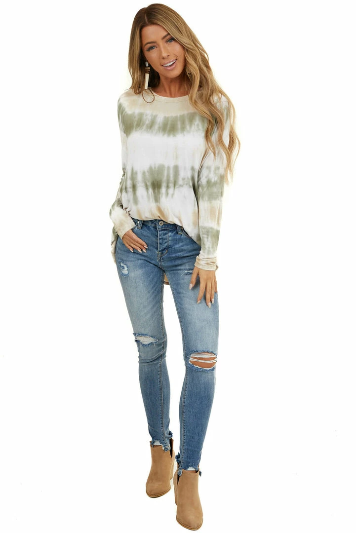 FSL APPAREL Sage And Oatmeal Tie Dye Soft Knit Top With Long Sleeves Tops 4 FSL APPAREL Sage And Oatmeal Tie Dye Soft Knit Top With Long Sleeves Tops