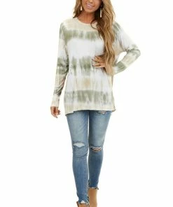 FSL APPAREL Sage And Oatmeal Tie Dye Soft Knit Top With Long Sleeves Tops 23 FSL APPAREL Sage And Oatmeal Tie Dye Soft Knit Top With Long Sleeves Tops