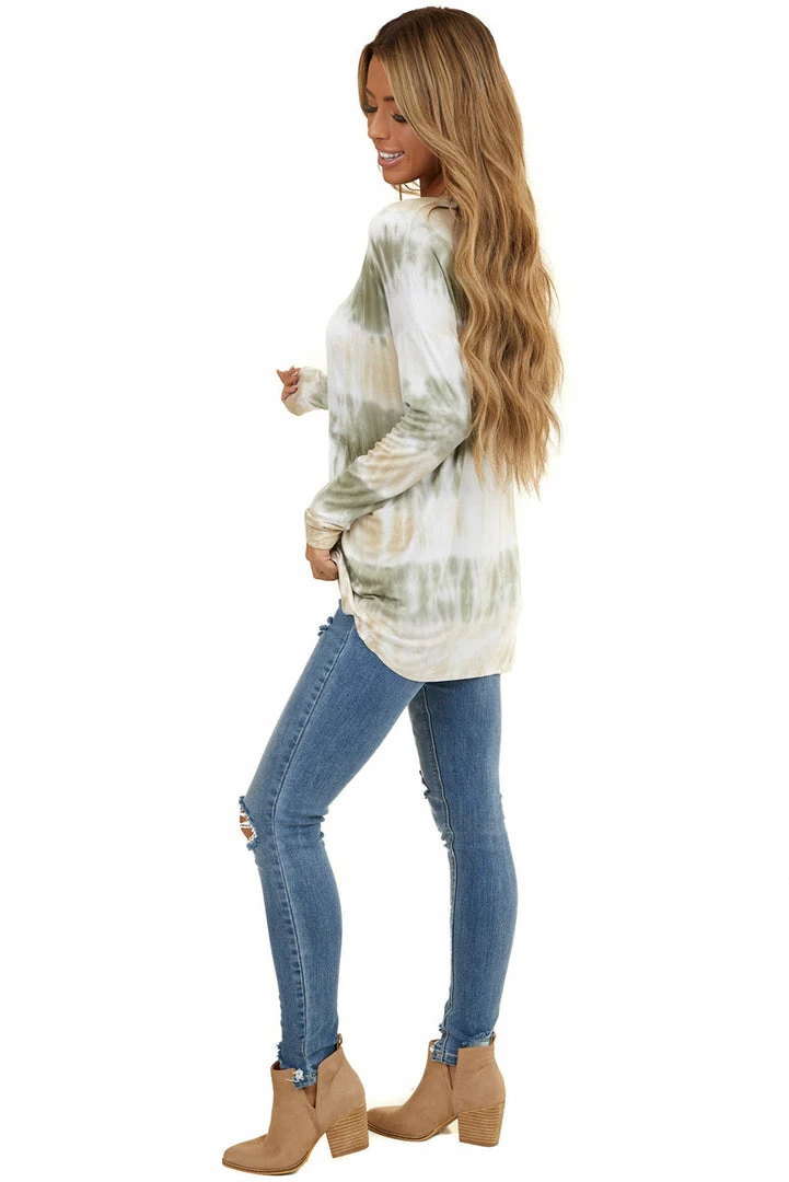 FSL APPAREL Sage And Oatmeal Tie Dye Soft Knit Top With Long Sleeves Tops 8 FSL APPAREL Sage And Oatmeal Tie Dye Soft Knit Top With Long Sleeves Tops
