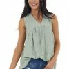 Lime 'N' Chili Sage Babydoll Plaid Textured Sleeveless Top Tops