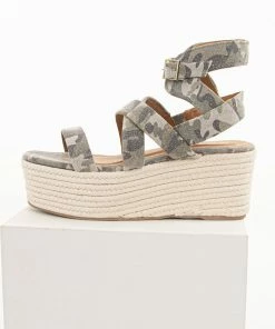 JOIA Sage Camo Print Espadrille Platform Sandals With Open Toe