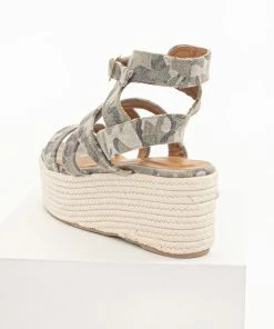 JOIA Sage Camo Print Espadrille Platform Sandals With Open Toe