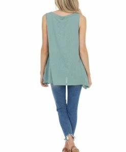 Mittoshop Sage Cotton Sleeveless Babydoll Tunic Top With V Neckline