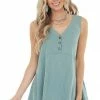 Mittoshop Sage Cotton Sleeveless Babydoll Tunic Top With V Neckline