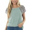 BiBi Sage Distressed Animal Print Sleeve Top Tops