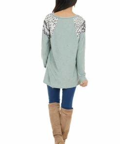 BiBi Sage Distressed Knit Top With Leopard And Snake Print 24 BiBi Sage Distressed Knit Top With Leopard And Snake Print