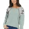 BiBi Sage Distressed Knit Top With Leopard And Snake Print