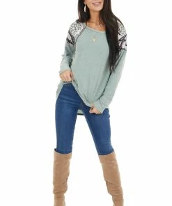 BiBi Sage Distressed Knit Top With Leopard And Snake Print 22 BiBi Sage Distressed Knit Top With Leopard And Snake Print
