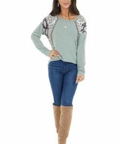 BiBi Sage Distressed Knit Top With Leopard And Snake Print 20 BiBi Sage Distressed Knit Top With Leopard And Snake Print