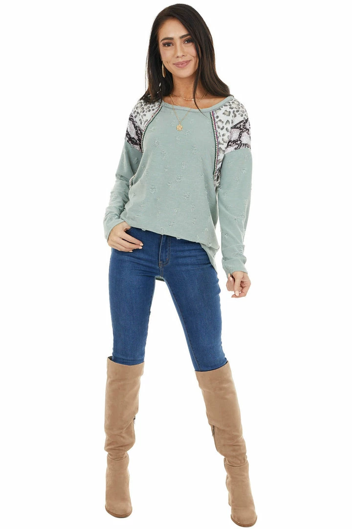 BiBi Sage Distressed Knit Top With Leopard And Snake Print 4 BiBi Sage Distressed Knit Top With Leopard And Snake Print