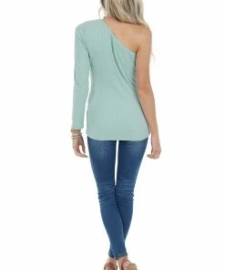 Entro Sage Fitted One Shoulder Stretchy Ribbed Knit Top