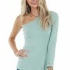Entro Sage Fitted One Shoulder Stretchy Ribbed Knit Top 2 Entro Sage Fitted One Shoulder Stretchy Ribbed Knit Top
