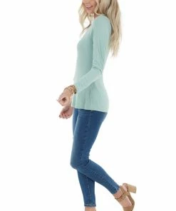 Entro Sage Fitted One Shoulder Stretchy Ribbed Knit Top