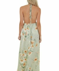 Sweet Lemon Dresses Sage Floral Print Plunging V Neck Maxi Dress With Open Back 21 Sweet Lemon Dresses Sage Floral Print Plunging V Neck Maxi Dress With Open Back