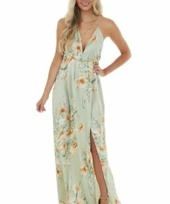 Sweet Lemon Dresses Sage Floral Print Plunging V Neck Maxi Dress With Open Back 18 Sweet Lemon Dresses Sage Floral Print Plunging V Neck Maxi Dress With Open Back