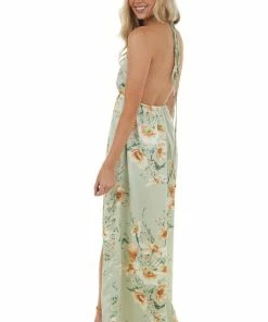 Sweet Lemon Dresses Sage Floral Print Plunging V Neck Maxi Dress With Open Back 20 Sweet Lemon Dresses Sage Floral Print Plunging V Neck Maxi Dress With Open Back