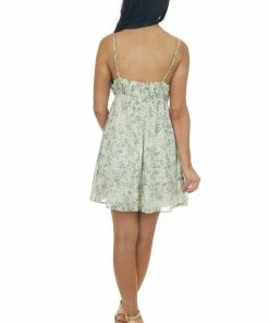 ROKOKO Sage Floral Ruched Sleeveless Mini Dress Dresses 14 ROKOKO Sage Floral Ruched Sleeveless Mini Dress Dresses