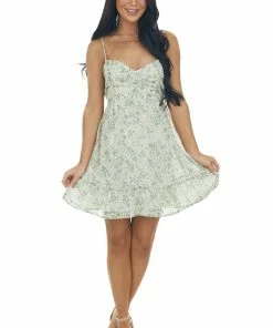 ROKOKO Sage Floral Ruched Sleeveless Mini Dress Dresses 11 ROKOKO Sage Floral Ruched Sleeveless Mini Dress Dresses