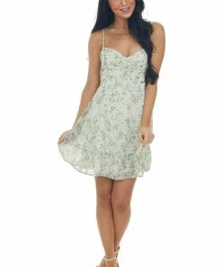 ROKOKO Sage Floral Ruched Sleeveless Mini Dress Dresses 12 ROKOKO Sage Floral Ruched Sleeveless Mini Dress Dresses