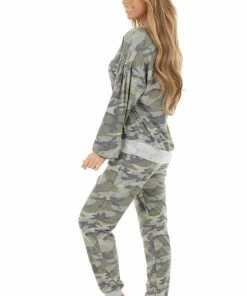 Bluivy Sage Green Camo Long Sleeve Knit Top With Dove Details