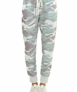 Shiying Fashion Sage Green Camo Print Joggers With Drawstrings And Pockets