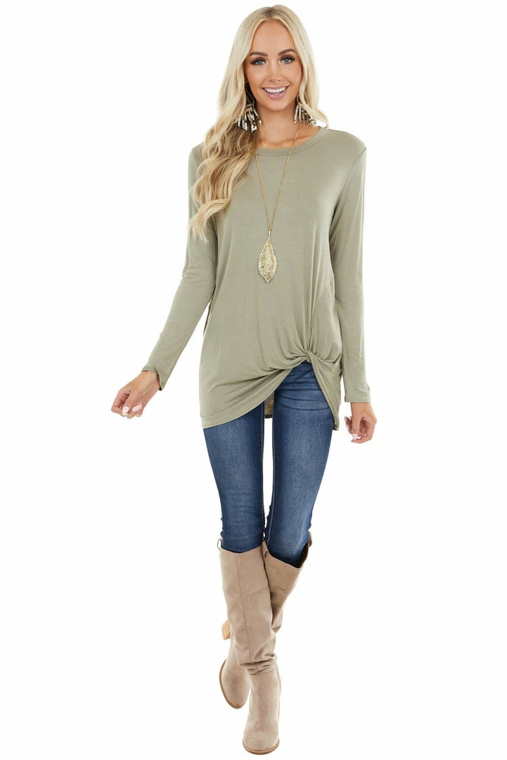 BOMBOM Sage Long Sleeve Knit Top With Side Hem Knot Detail 6 BOMBOM Sage Long Sleeve Knit Top With Side Hem Knot Detail