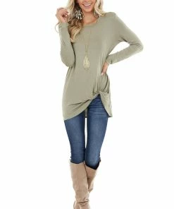 BOMBOM Sage Long Sleeve Knit Top With Side Hem Knot Detail 22 BOMBOM Sage Long Sleeve Knit Top With Side Hem Knot Detail