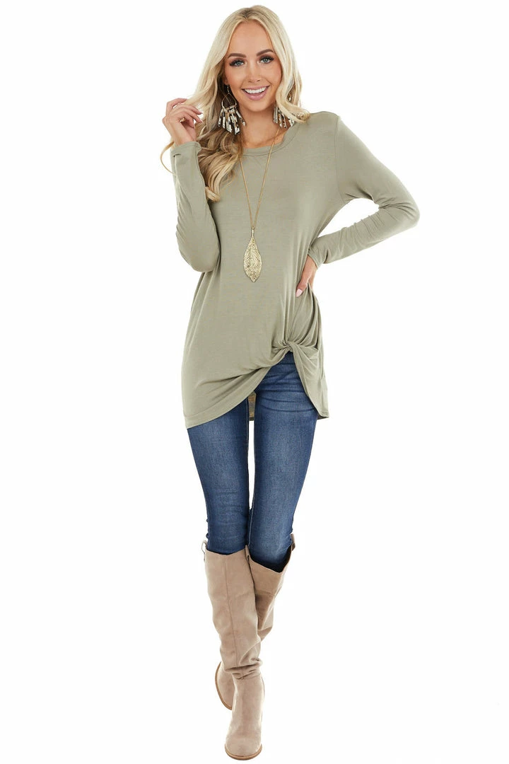 BOMBOM Sage Long Sleeve Knit Top With Side Hem Knot Detail 7 BOMBOM Sage Long Sleeve Knit Top With Side Hem Knot Detail