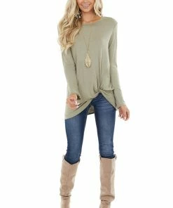 BOMBOM Sage Long Sleeve Knit Top With Side Hem Knot Detail 19 BOMBOM Sage Long Sleeve Knit Top With Side Hem Knot Detail