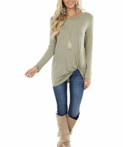 BOMBOM Sage Long Sleeve Knit Top With Side Hem Knot Detail 20 BOMBOM Sage Long Sleeve Knit Top With Side Hem Knot Detail
