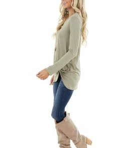 BOMBOM Sage Long Sleeve Knit Top With Side Hem Knot Detail 23 BOMBOM Sage Long Sleeve Knit Top With Side Hem Knot Detail