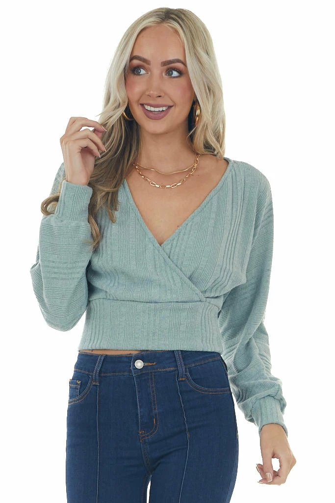 LE LIS Tops Sage Long Sleeve Surplice Cropped Ribbed Top 3 LE LIS Tops Sage Long Sleeve Surplice Cropped Ribbed Top