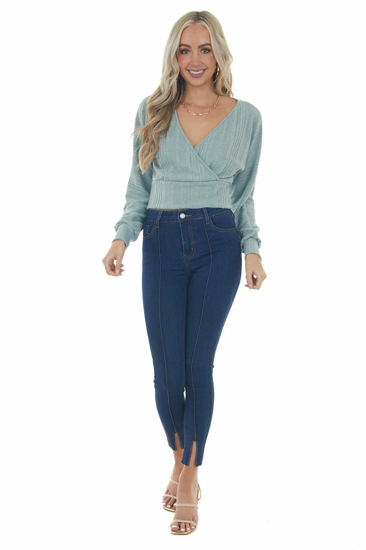 LE LIS Tops Sage Long Sleeve Surplice Cropped Ribbed Top 5 LE LIS Tops Sage Long Sleeve Surplice Cropped Ribbed Top