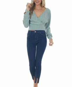 LE LIS Tops Sage Long Sleeve Surplice Cropped Ribbed Top 19 LE LIS Tops Sage Long Sleeve Surplice Cropped Ribbed Top