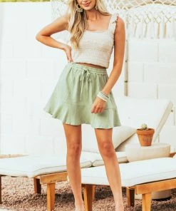 Wishlist Sage Mini Skirt Pocket Detail With Drawstring Bottoms