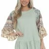 Davi & Dani Sage Multiprint Ruffled Hem Waffle Knit Top 2 Davi & Dani Sage Multiprint Ruffled Hem Waffle Knit Top