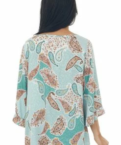 HESED Sage Paisley Print With Leopard Contrast Woven Top