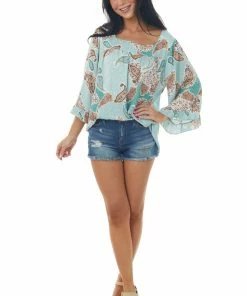 HESED Sage Paisley Print With Leopard Contrast Woven Top