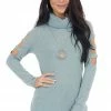 Lovely Melody Tops Sage Ribbed Knit Long Ladder Sleeve Cowl Neck Top
