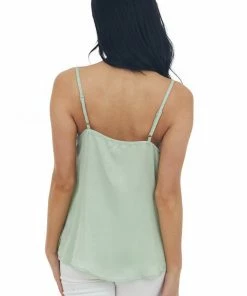 Umgee Sage Sheen Draped Neck Adjustable Strap Cami Tops 12 Umgee Sage Sheen Draped Neck Adjustable Strap Cami Tops