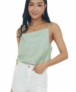 Umgee Sage Sheen Draped Neck Adjustable Strap Cami Tops
