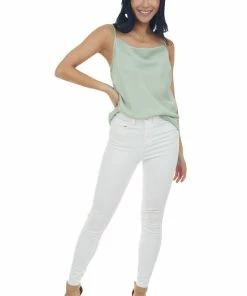 Umgee Sage Sheen Draped Neck Adjustable Strap Cami Tops 10 Umgee Sage Sheen Draped Neck Adjustable Strap Cami Tops